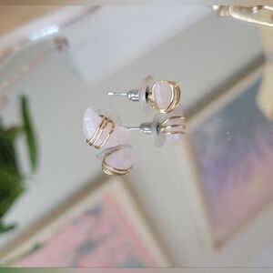 Rose Quartz Crescent Moon Gold Wire Wrapped Studs
